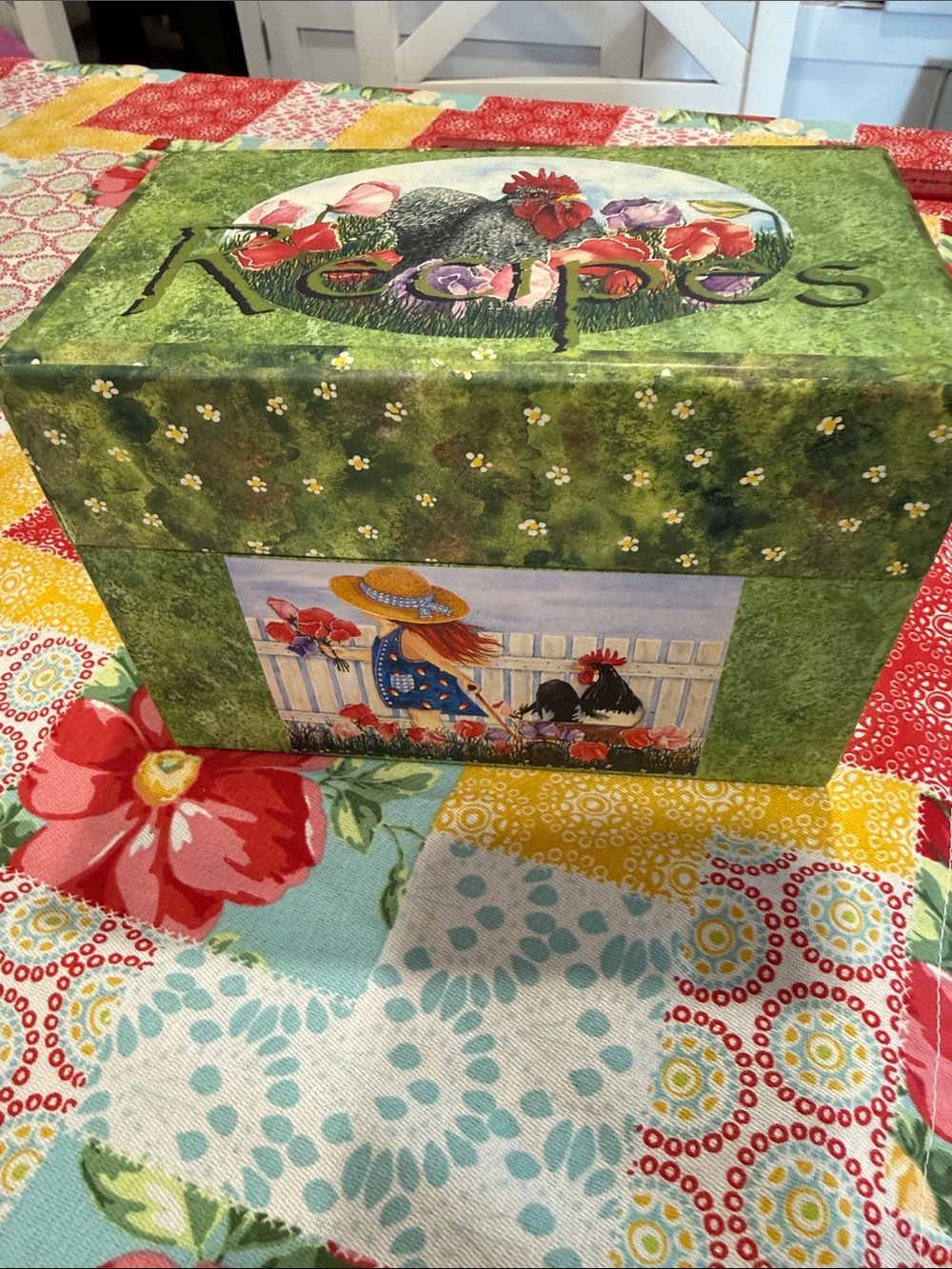 Rooster Recipe Box - Green Floral Artwork